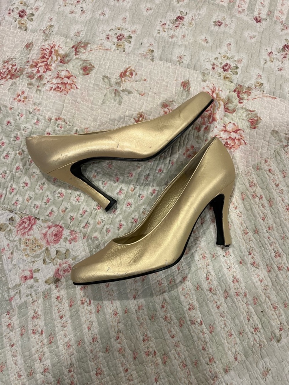 Charles Jourdan Metallic Gold Leather High Heel Pumps